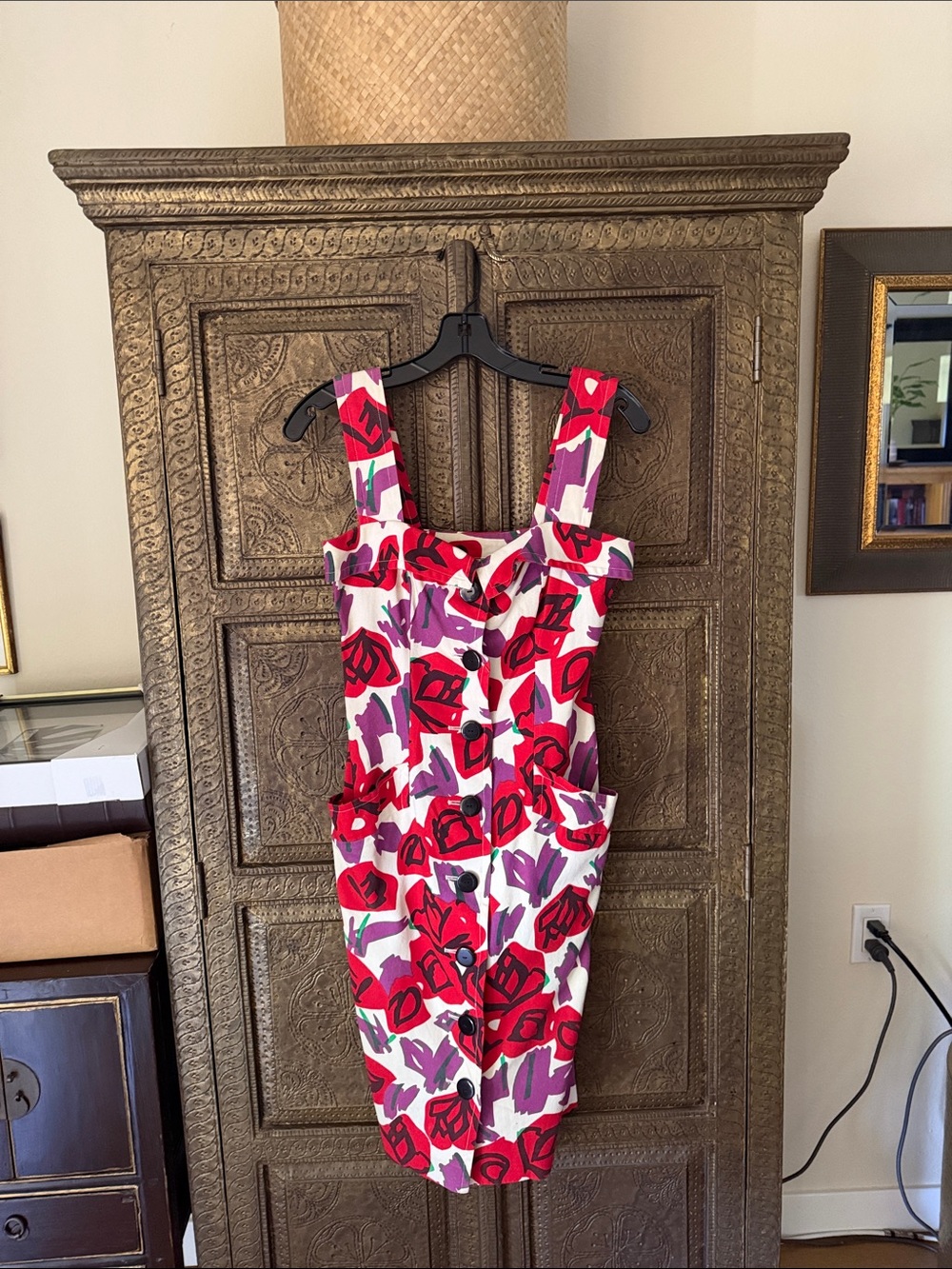 YSL Red & Purple Floral Button-Front Cotton Dress